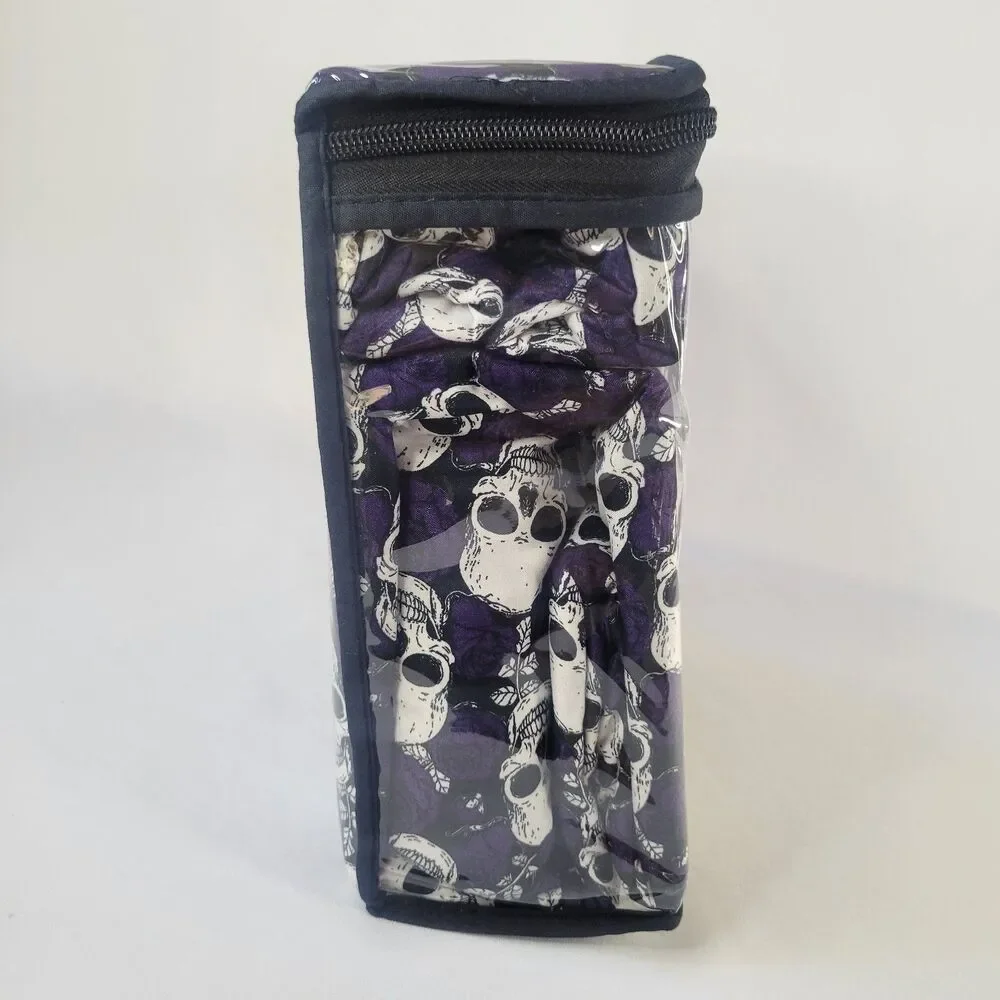Halloween Trad Goth Style Queen 6pc Sheets Set Black White Skulls Purple Roses